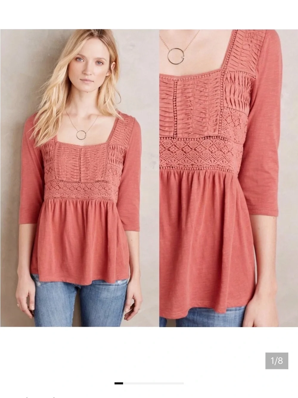 Anthropologie BOGO Free Meadow Rue Nosara Top shirt smocked crochet Medium